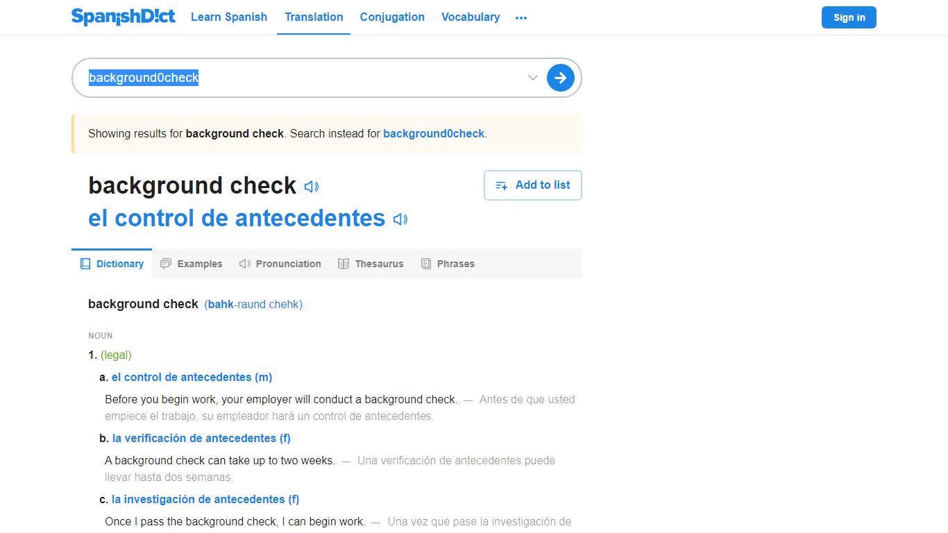 Background check in Spanish | English to Spanish Translation - SpanishDict