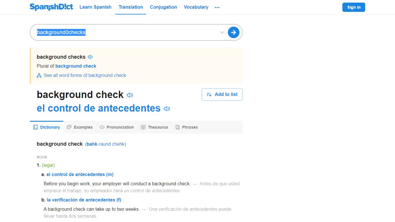 Background checks in Spanish | English to Spanish Translation - SpanishDict