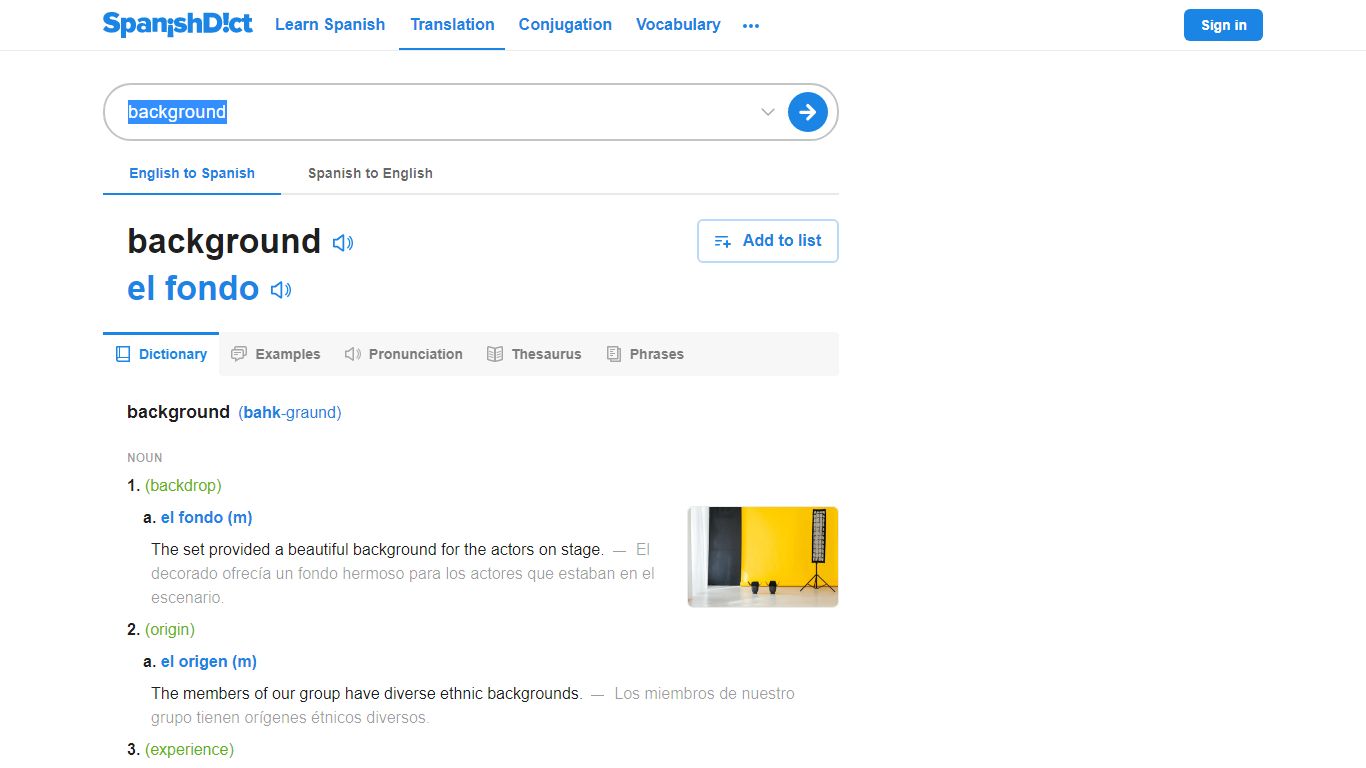 Background in Spanish | English to Spanish Translation - SpanishDict